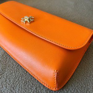 Tory Burch Bright Orange Saffiana Leather Diana Clutch Bag